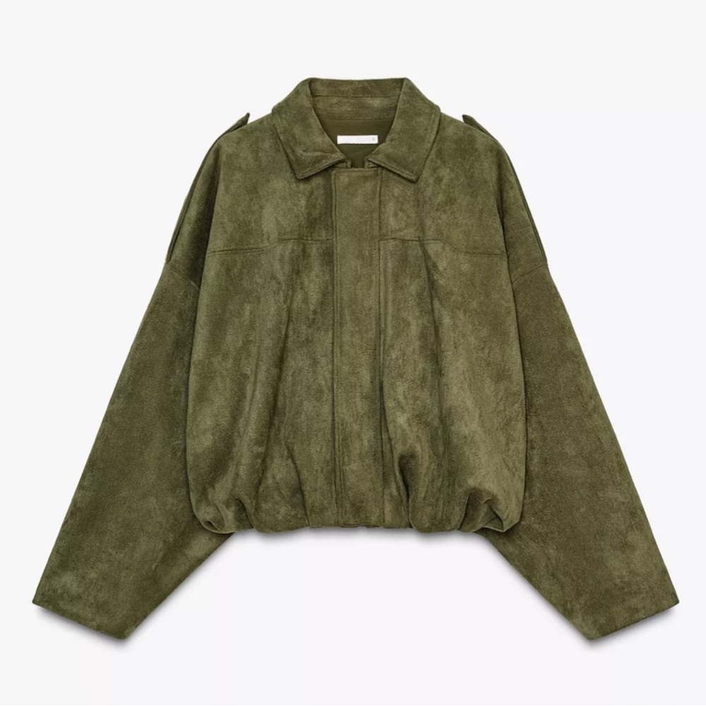Zara SUEDE EFFECT BOMBER JACKET OLIVE GREEN